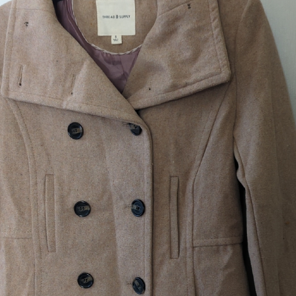 Thread & Supply Tan Pea Coat with Wide Lapels - Picture 4 of 5